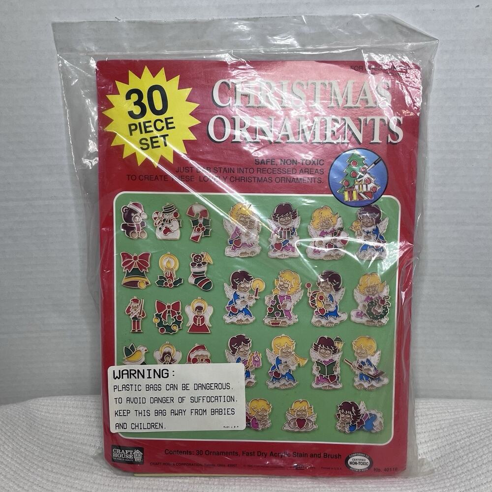 VTG 1995 Craft House 30 Piece Christmas Ornament Stained Glass Acrylic Kit NOS